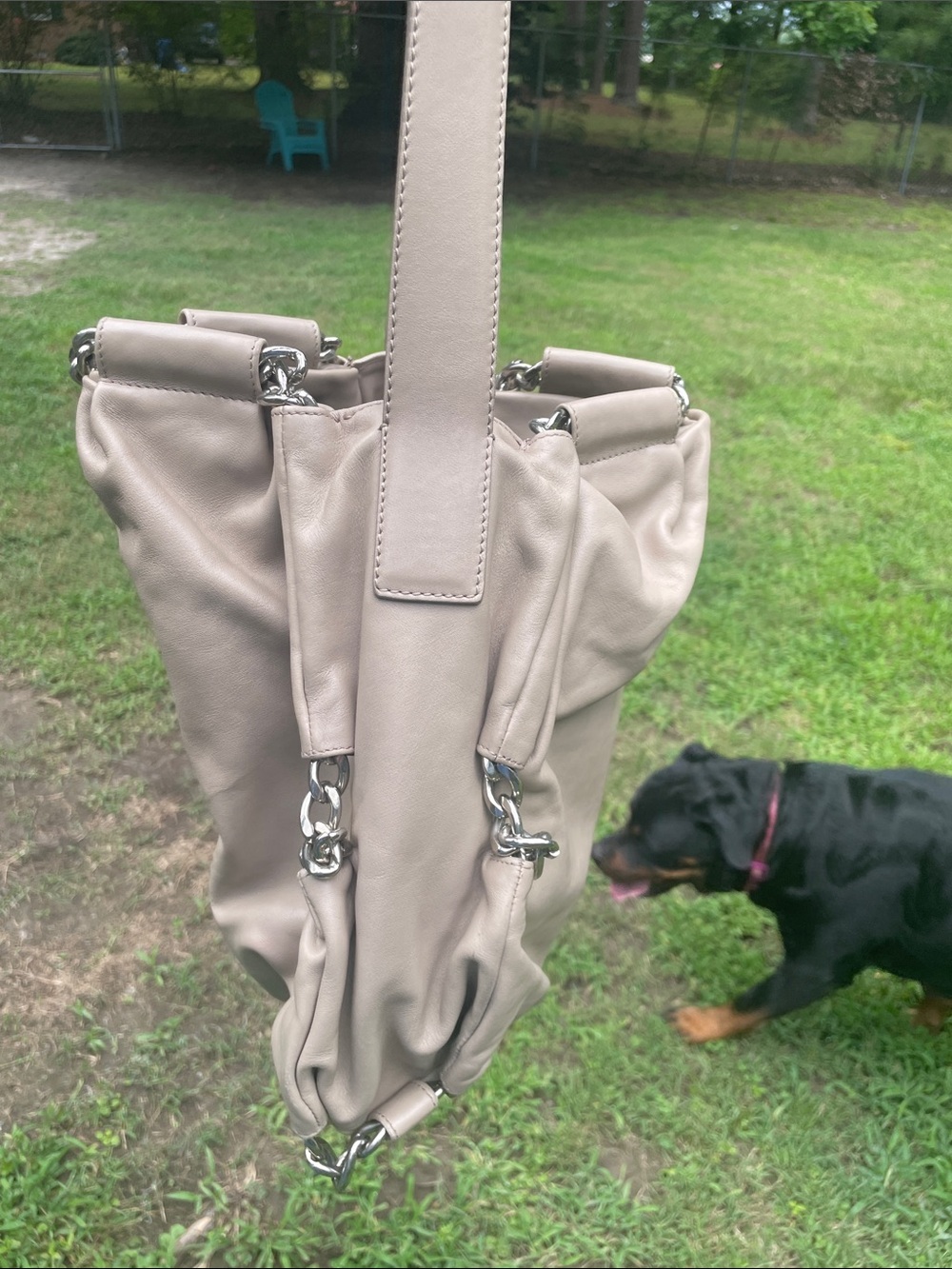 Furla Taupe Leather Hobo with Silver Chain Detail - Picture 10 of 11